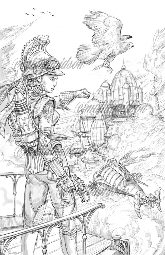 Sky Pirate Adult Coloring Page, Steampunk