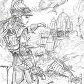 Sky Pirate Adult Coloring Page, Steampunk