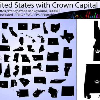 50 united states map with capital crown / united states map silhouette clip art