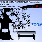 family tree silhouette clipart SVG, EPS, Dxf, Png, Pdf, / 9 heart set