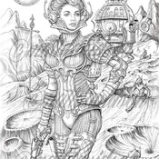 Victorian coloring page |Fantasy Coloring Pages for Adults | Digital Coloring Hand Drawn Line Art by Artist Matt Davidson