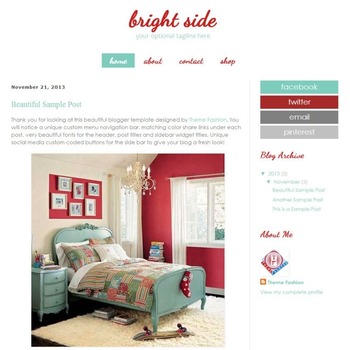 Blogger Template Premade Blog Theme Design - Bright Side Blogger Theme