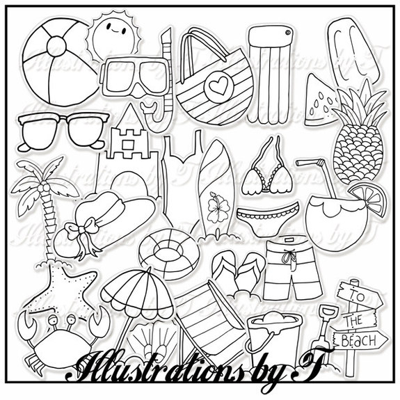 Lifes a beach lineart (for DIY coloring) - Illustrations by T.. These ...