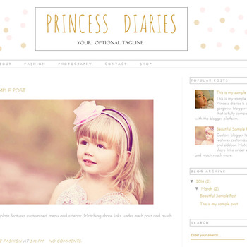 Responsive Premade Blogger Template - Instant Download - Blog Theme - Princess Diaries Blogger Template Design