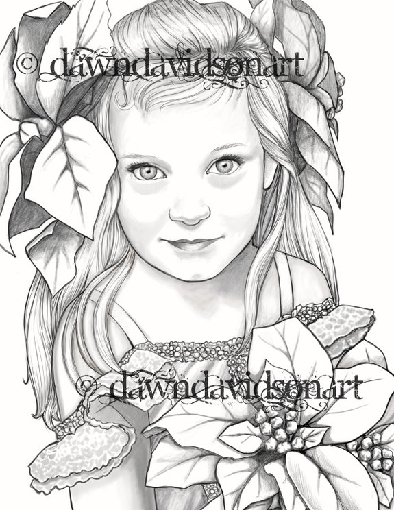 Poinsettia Princess - davidsondrawings. Adult coloring page, Fantasy