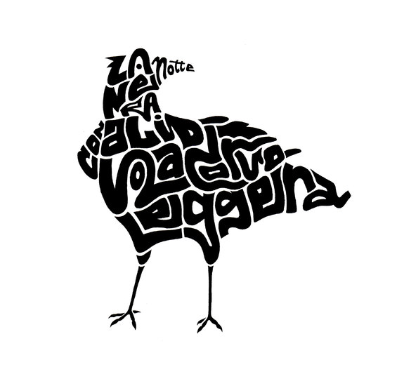 Crow Calligram - Mattia Andalò. Calligram made with black ink