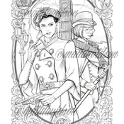 Herlock Kolmes, genderbent Sherlock steampunk coloring page for adults, instant download