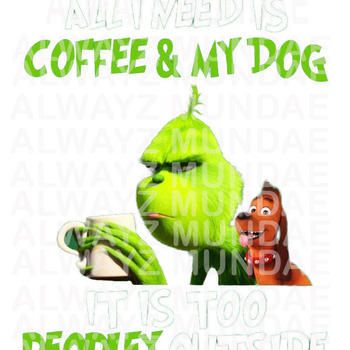 Grinch with his dog drinking coffee