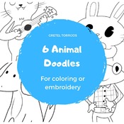 6 Animal Doodles for coloring or embroidery