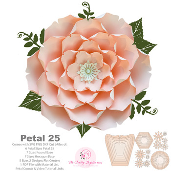 SVG PNG DXF Petal 25 Cut Files Paper Flowers Template for Cutting Machines Ideal for Wedding Decor, Bridal Shower, Birthday, Nursery Decor