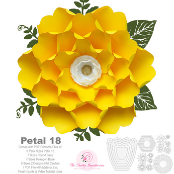 PDF Petal 18 DIY Paper Flowers Printable Template Comes with Flat Center Round & Hexagonal Base Instant download Paper Flower Template kit
