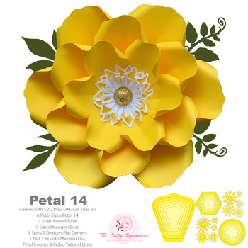 SVG PNG DXF Petal 14 Paper Flower Templates Cut files for Cutting Machines Such as Cricut and Silhouette Cameo Diy Paper Flowers project