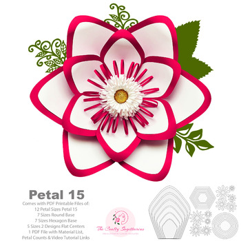 SVG PNG DXF Petal 19 Cut File Template for Diy Giant Paper Flowers w/ Rose  bud, bases n flat centers for weddings n events flower backdrop
