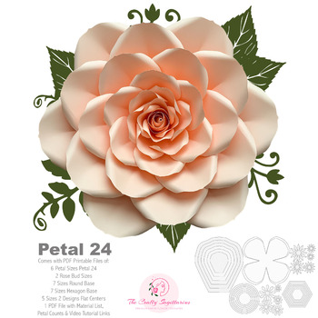 PDF Petal 24 Printable DIY Giant Paper Flower Template Make Unlimited 20" Rose or Various Sizes Paper Flowers w/ lots of Free Video Tutorial