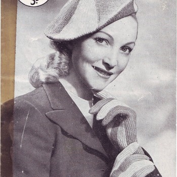 40s Knitting Pattern Striped Beret And Gloves. Vintage Knitting PDF Pattern. Instant Download