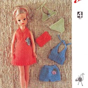 Sindy's Holiday Outfit. Dolls Knitting Pattern. Teenage Doll Pattern. PDF Knitting Pattern. Vintage Knitting pattern. INSTANT DOWNLOAD