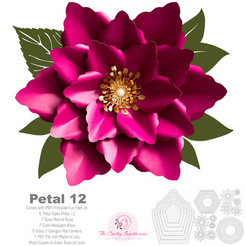 PDF Petal 12 Printable Paper Flowers Template Instant Download with bases n centers DIY craft trace and Cut instant download templates