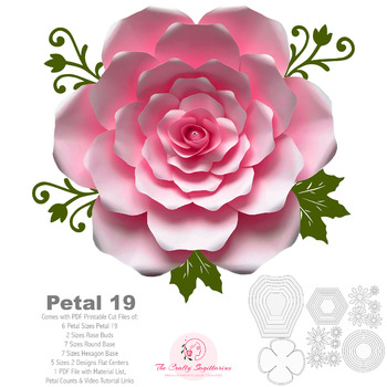 PDF Petal 19 Paper Flowers template w/ Rose Bub Center Instant Download Printable Cut Files for trace Stencil DIY 19-23 inches Rose Craft