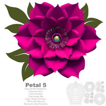 PDF Petal 5 Printable Paper Flowers template for Trace and Cut Purposes in making Giant Paper Flowers for wedding and events flower backdrop