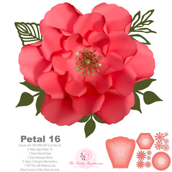 SVG PNG DXF Petal 16 Paper Flowers Template Cut file Cricut Silhouette Cutting Machines Ready Wedding n Event Decor n Paper Flower Backdrop