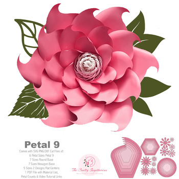 SVG PNG DXF Petal 9 Paper Flowers Template For Cutting Machine + Flat Center Diy Giant Paper Flowers Wall Backdrop for Events and Wedding