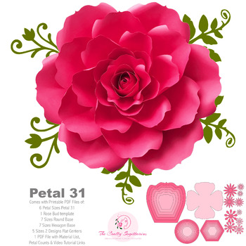 SVG PNG DXF Petal 31 Cut Files for Cutting Machines Diy Paper Flowers Templates with rose bud and flat center to Make unlimited open rose