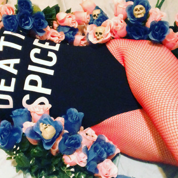 Flowers and red fishnet stockings set