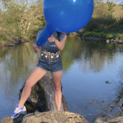 Big Blue balloon BLOW TO POP