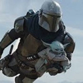 The Mandalorian flying with yoda