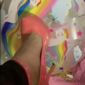 PINK SPIKE HEELS AND MULTIFORM MYLAR