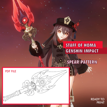 Staff of Homa Spear HuTao - Genshin Impact - Cosplay spear Pattern Blueprint