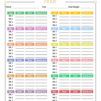 Annual Weight Loss Tracker Colorful