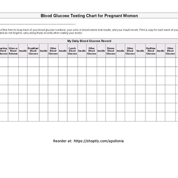 Blood Glucose Tracking Chart for Pregnant Women