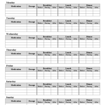 Diabetes Weekly Medication Log