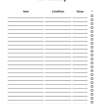 Inventory Checklist Blank