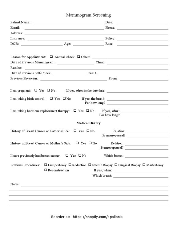 Mammogram Screening Tracking Log - Apollonia . A Mammogram Screening ...