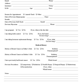 Mammogram Screening Tracking Log