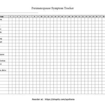 Perimenopause Symptoms Monthly Tracker