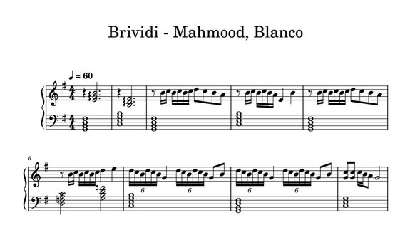 Spartito di Brividi - Mahmood, Blanco per pianoforte - Giancarlo Cinoboli.  Puoi acquistare gli