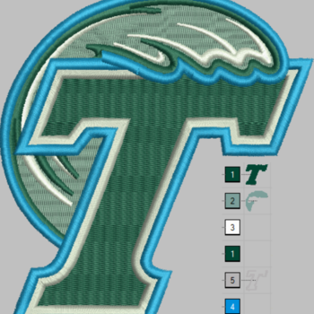 Tulane T Embroidery Design 5 Sizes 9 Formats