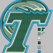 Tulane T Embroidery Design 5 Sizes 9 Formats