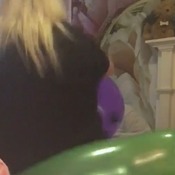 Jodie sits on 3 big balloons very loud