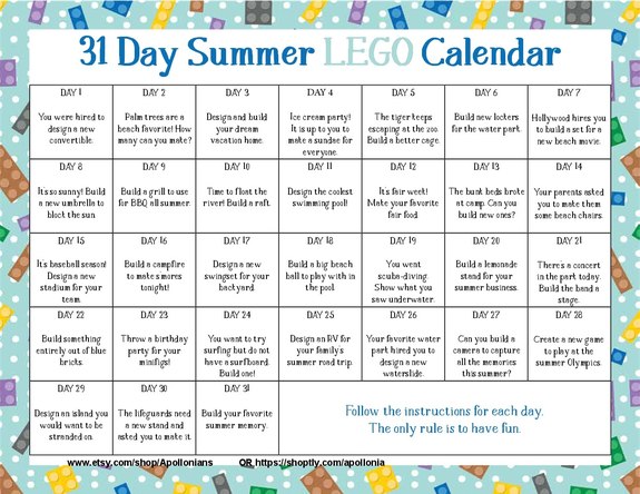 31 Day Summer Lego Calendar download Apollonia . Here is a FUN