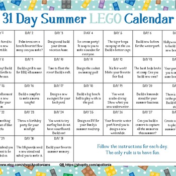 31 Day Summer Lego Calendar download