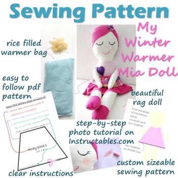 Sewing Pattern -My Warmer Mia Doll - Rag Doll with Rice Warmer Bag