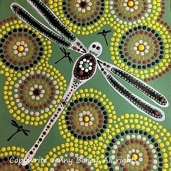 Authentic ABORIGINAL oil on canvas "DRAGONFLY on the BILLABONG" Limited Edition