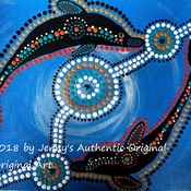 Authentic ABORIGINAL oil on canvas print "Dolphin Mating Dance" Limited Edition