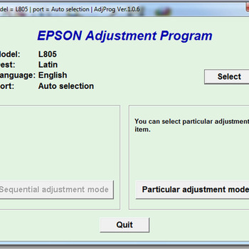 Epson L805 Resetter Adjustment Program