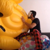 Blowing up inflatable duck !!