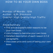 Blog Article | How To Be Your Own Boss | 1216 words